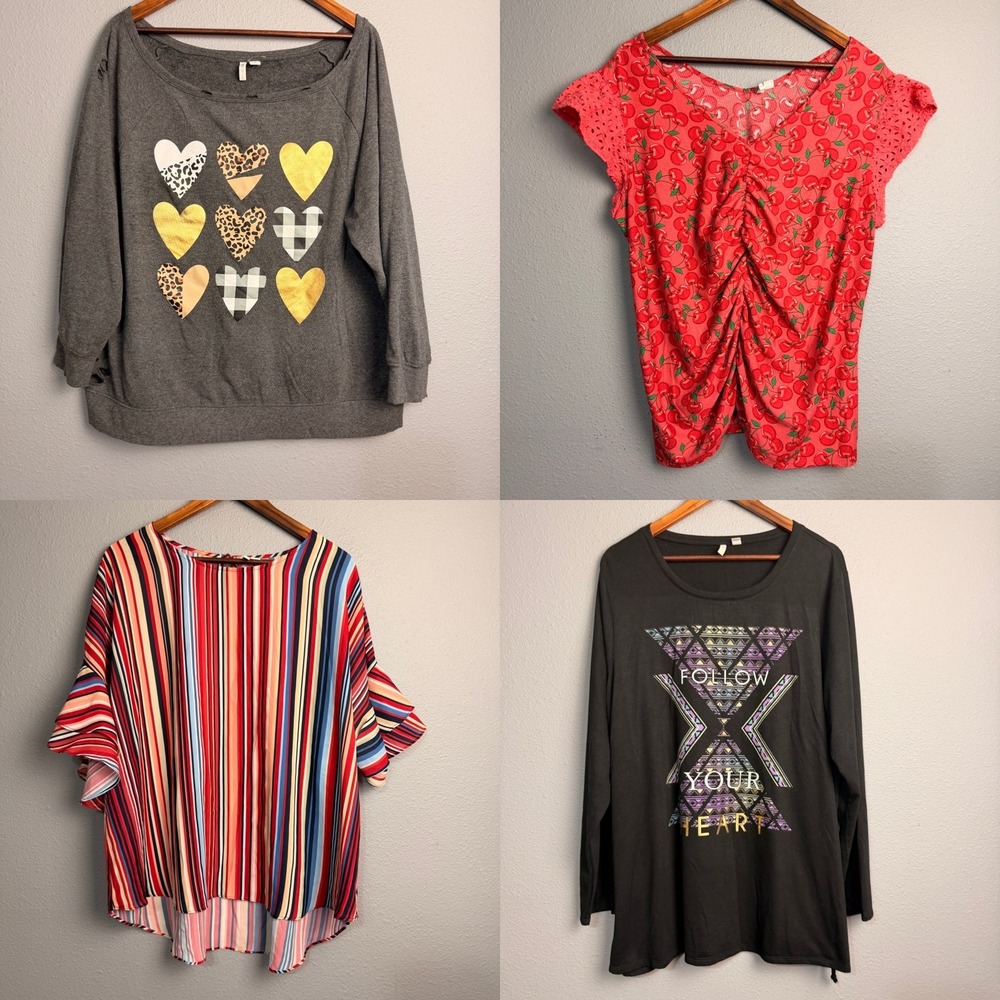 Bundle of 4 Cato Plus Size 18 20W Gray Heart Print Sweatshirt Casual Long Sleeve